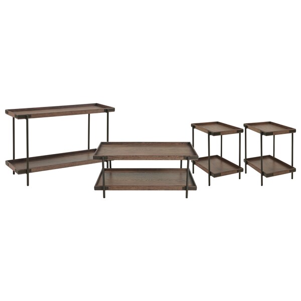 Alaterre Furniture Kyra 4-Piece Oak and Metal Living Room Set ANKY0111011RBG - main